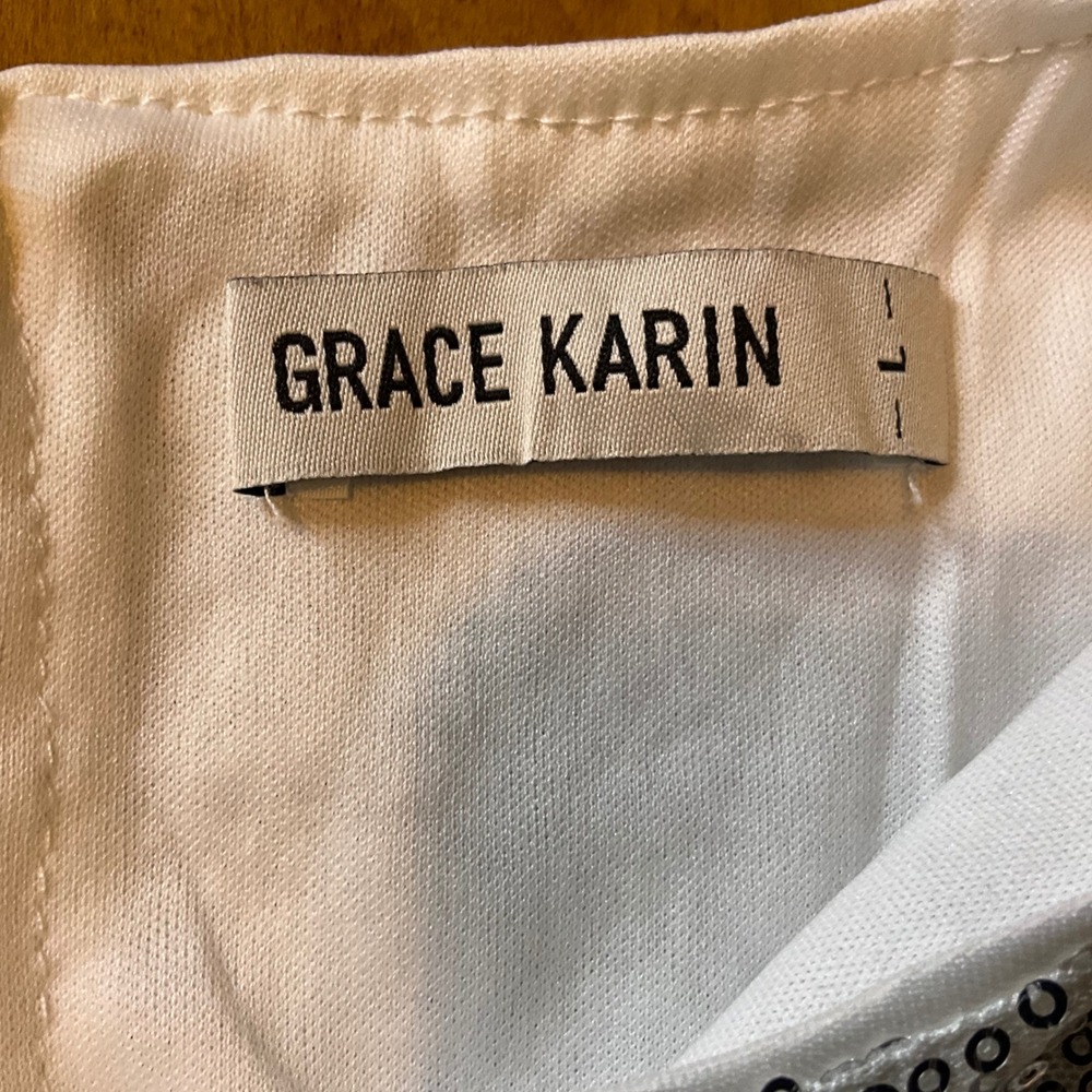 GRACE KARIN Womens Sz L Sequin Bow Tie Neck Blouse Shirt Sparkle Christmas Party - Picture 8 of 11